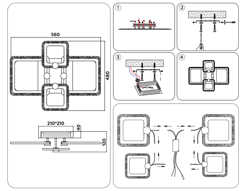 FA5309/2+2 WH белый 3000+6400K/4200K/6400+3000K 62W 560*480*120 (ПДУ ИК)